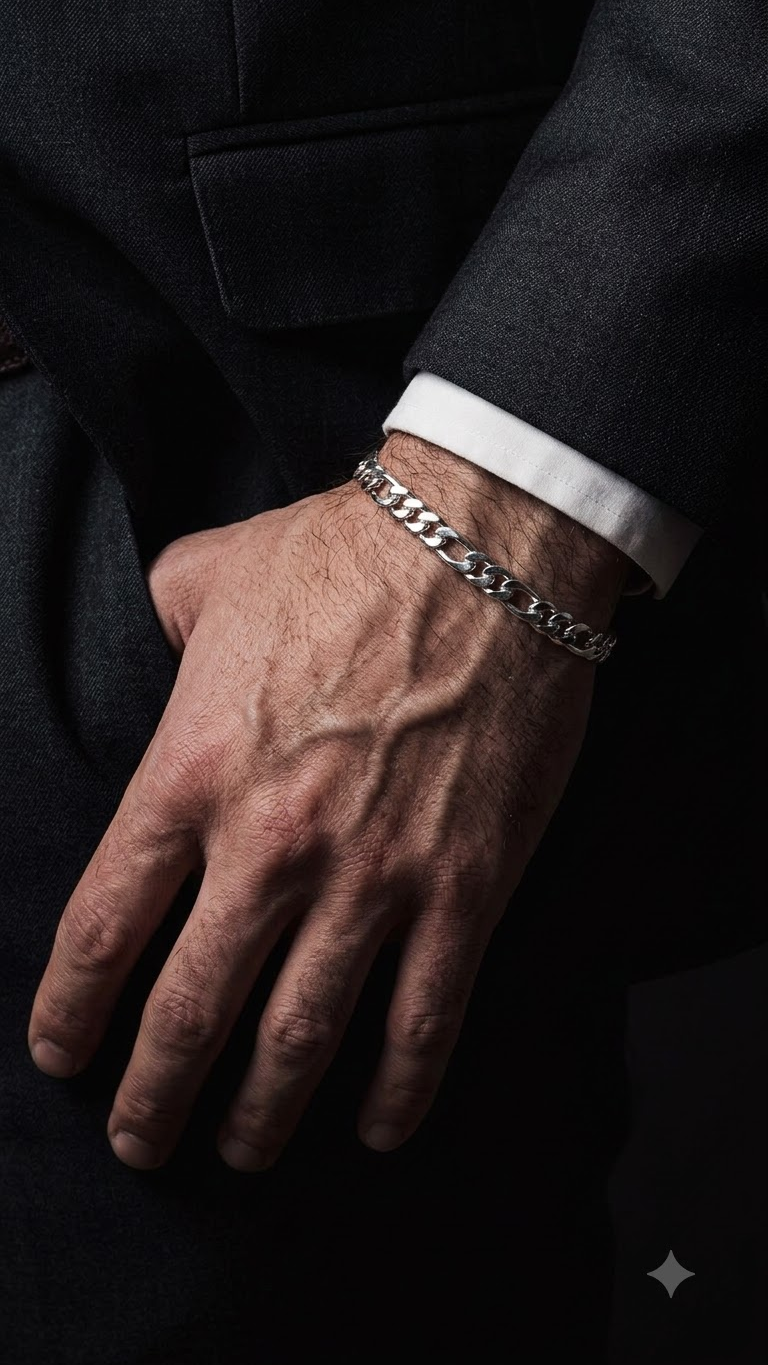 Men's Silver Bracelet — Edit Details (Design 05) alternate view