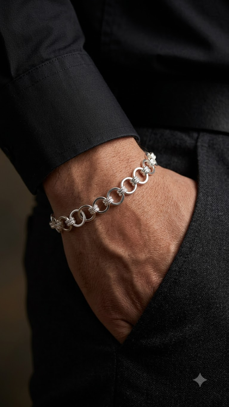 Men's Silver Bracelet — Edit Details (Design 07) alternate view