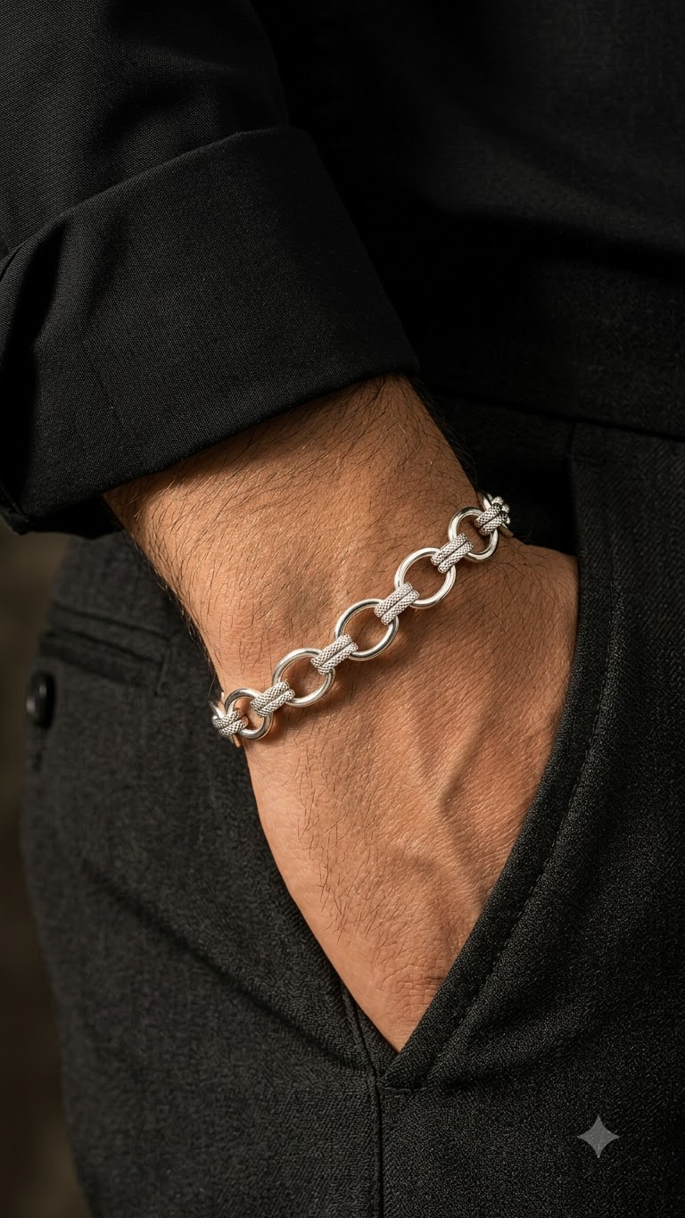 Men's Silver Bracelet — Edit Details (Design 09) alternate view